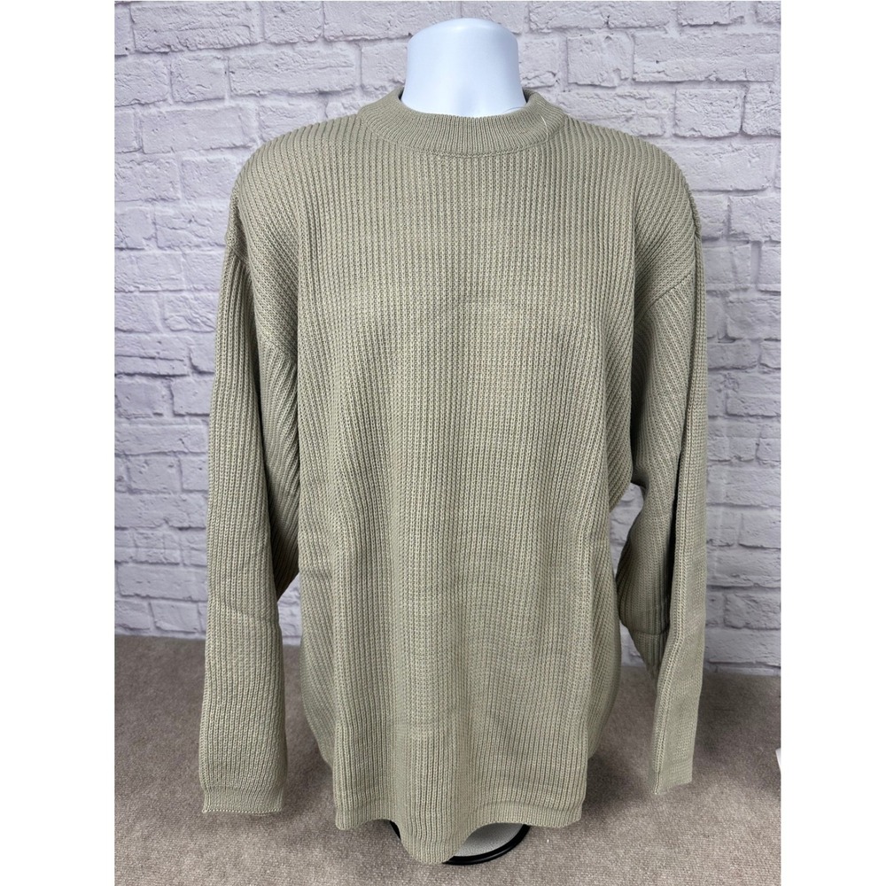 VTG Jordan Craig Khaki Ribbed Knit Crew Neck Long‎ Sleeve Sweater Size L Acrylic